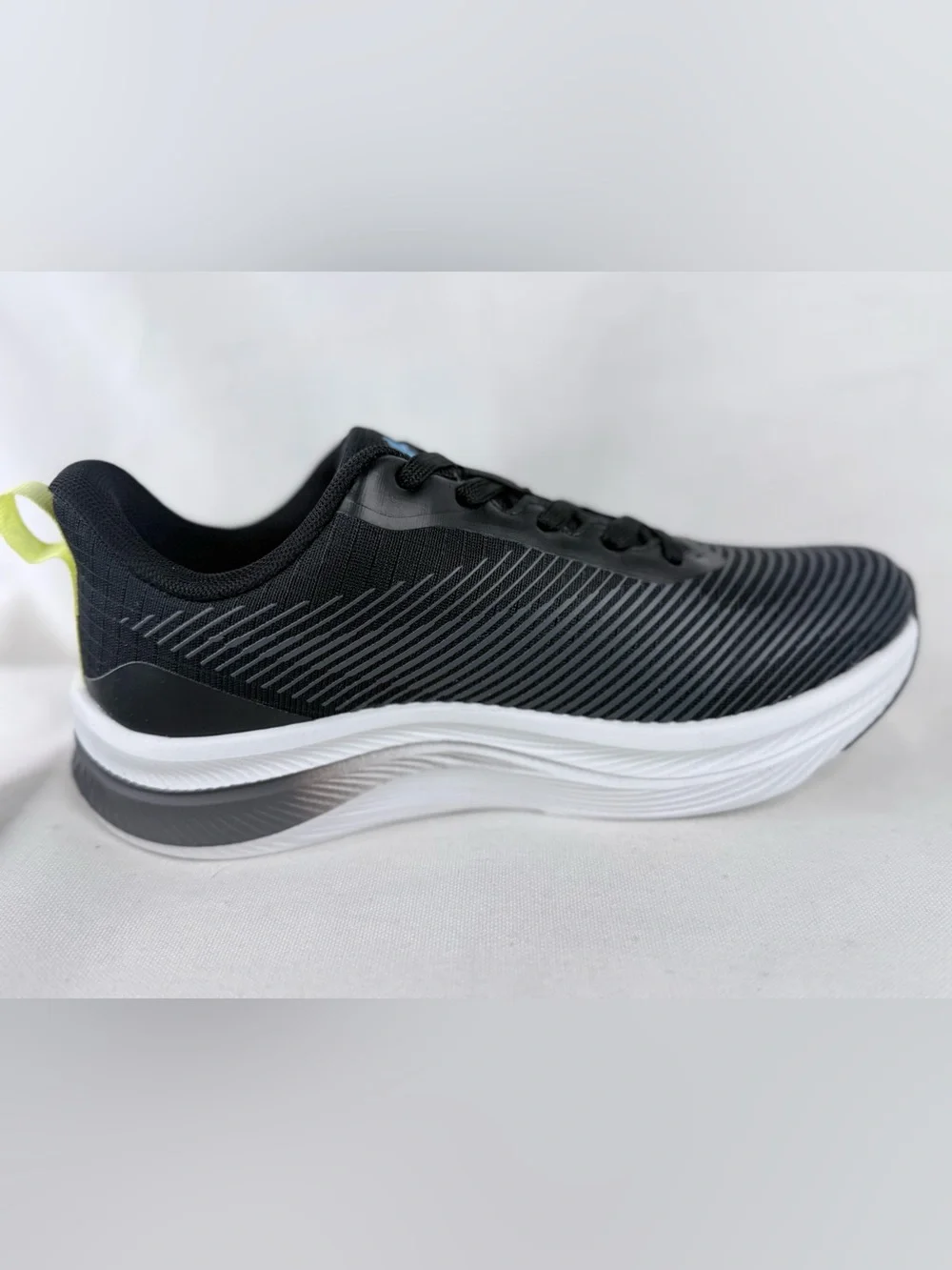 Ryka Genuine Walking Black Athletic Shoes with Blue Logo and Yellow Pull Tab